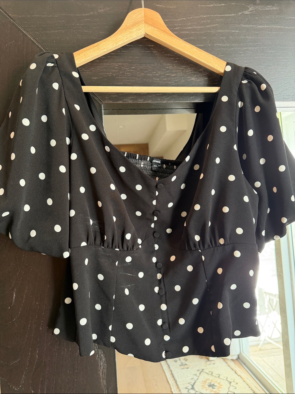 Express Black Polka Dot Puff Sleeve Blouse